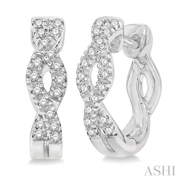 1/6 Ctw Entwined Round Cut Diamond Huggie Petite Earrings in 10K White Gold